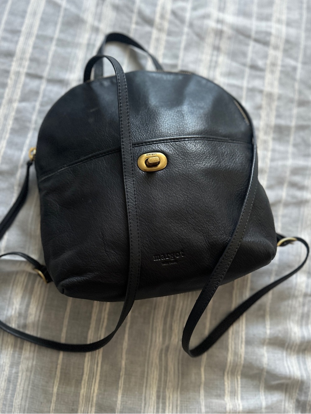 MARGOT New York Black Leather Camille Convertible Backpack